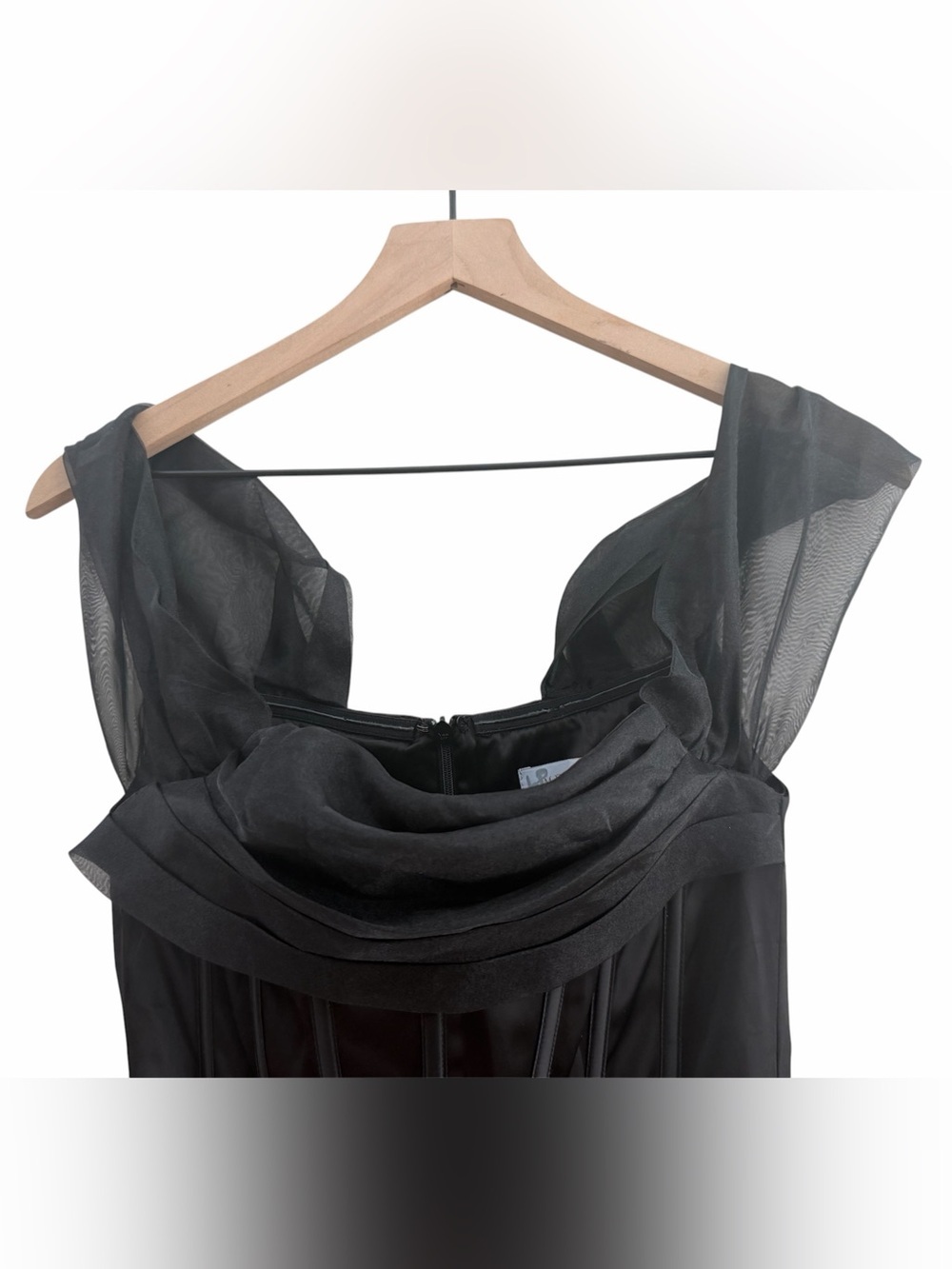 Meshki Everly Off Shoulder Organza Satin Black Maxi Dress - Picture 7 of 16